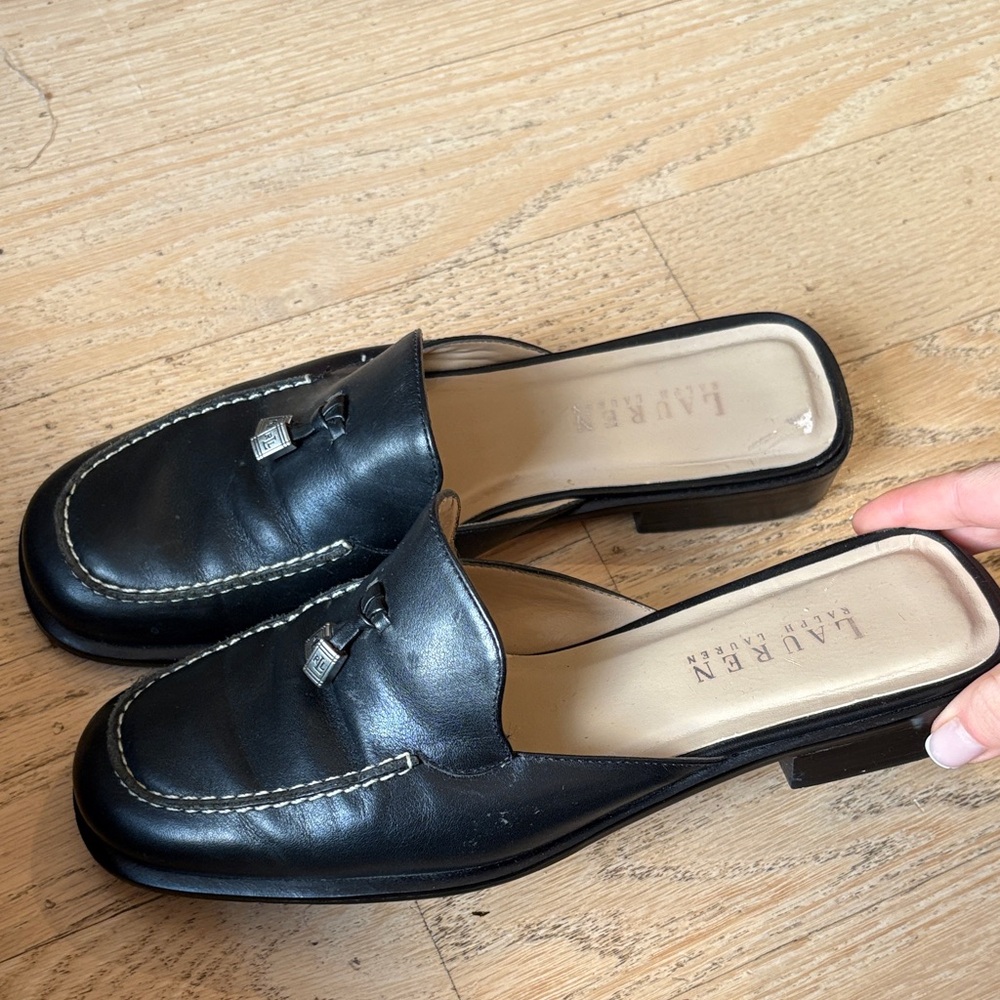 Ralph Lauren Black Leather women Slip-On Loafers